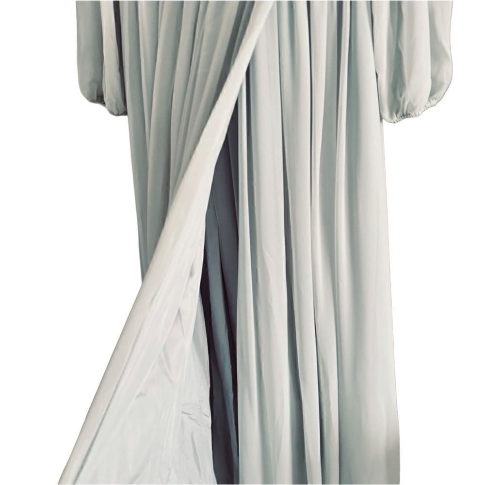Lavetir Silver Chiffon V-Neck Long Formal A-Line Dress Lace Up Back Size Small - Picture 7 of 14